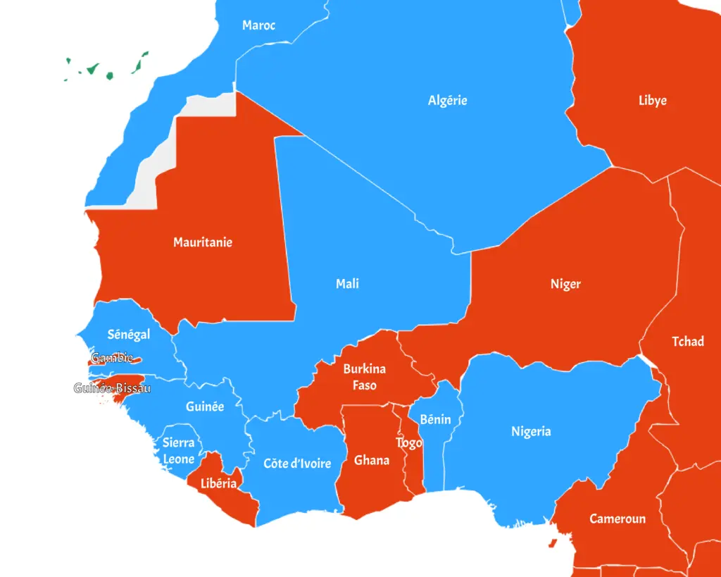 Carte des programmes d'échange de seringues en Afrique de l'Ouest