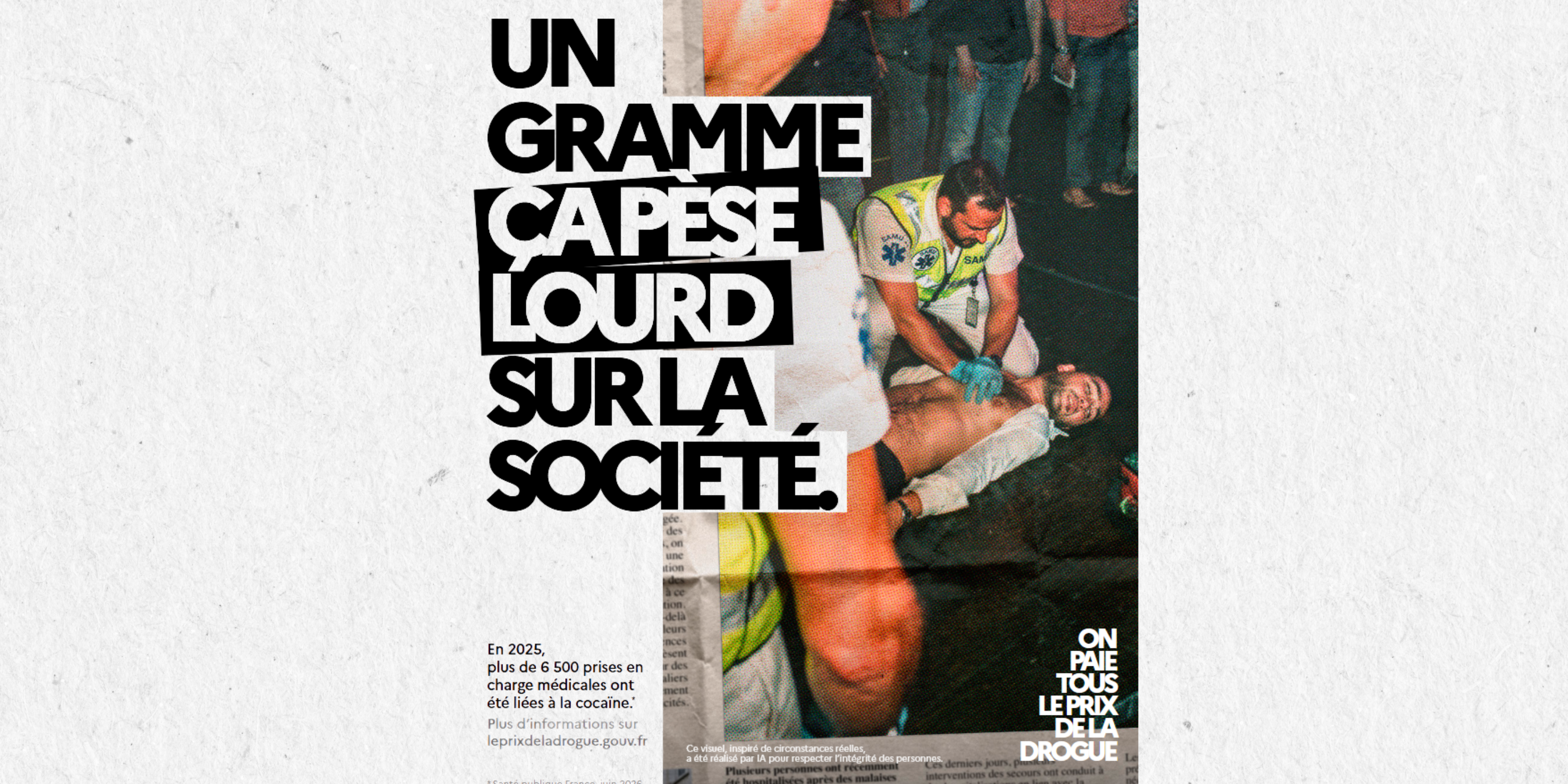 Affiche « Un gramme, ça pèse lourd sur la société » de la campagne « On paie tous le prix de la drogue »